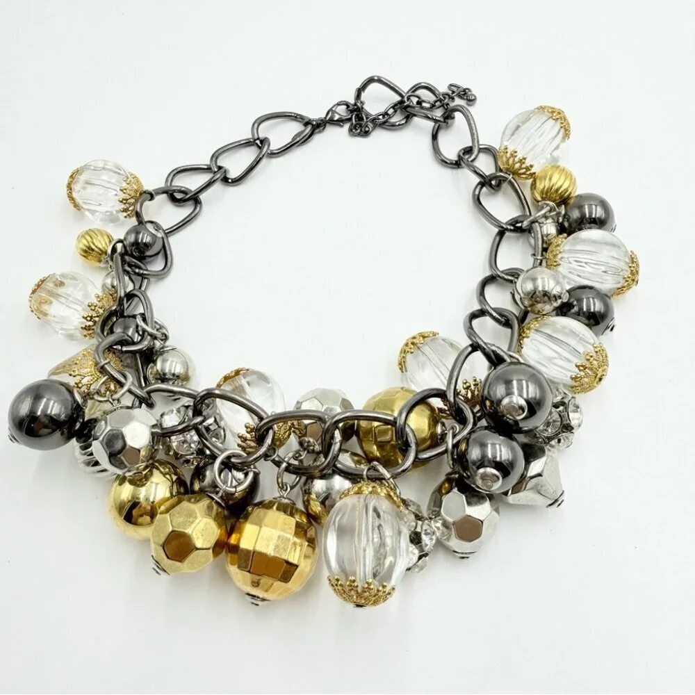Joan Rivers Bauble Beads Grey Gold Crystal Couture Chunky Choker Necklace